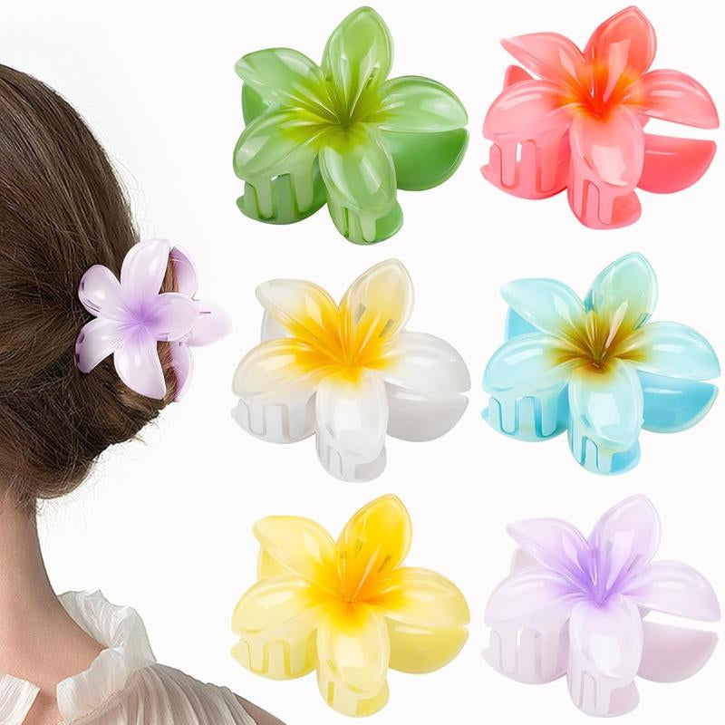 6 Pack Hawaiian Flower Hair Claw Clips Plumeria Claw Clips for Thin and Thick Hair Beach Tropical Hair Accessories for Girls