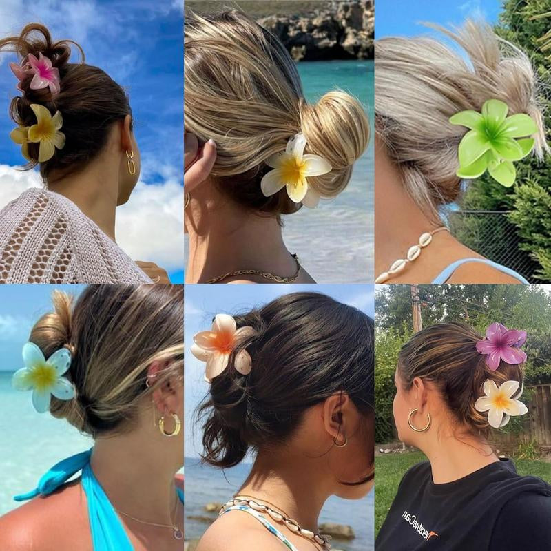 6 Pack Hawaiian Flower Hair Claw Clips Plumeria Claw Clips for Thin and Thick Hair Beach Tropical Hair Accessories for Girls