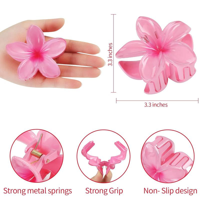 6 Pack Hawaiian Flower Hair Claw Clips Plumeria Claw Clips for Thin and Thick Hair Beach Tropical Hair Accessories for Girls