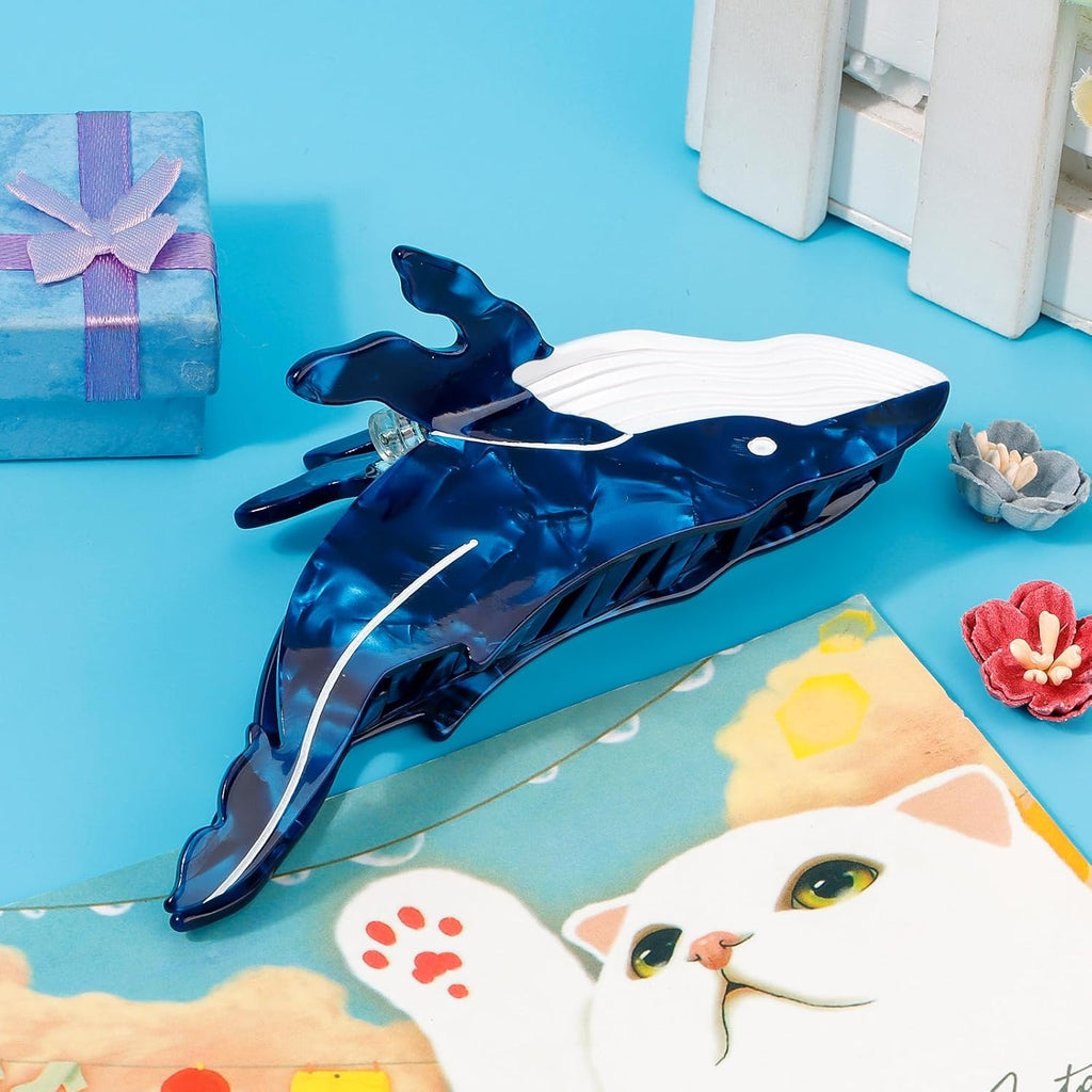 Whale Hair Clips, Cute Ocean Sea Animal Hair Claw Clip for Women Girls, Acetate Nautical Marine Hair Accessories Gift