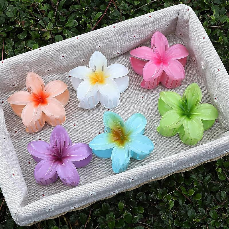 6 Pack Hawaiian Flower Hair Claw Clips Plumeria Claw Clips for Thin and Thick Hair Beach Tropical Hair Accessories for Girls