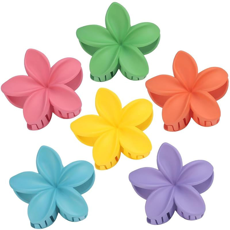 6 Pack Hawaiian Flower Hair Claw Clips Plumeria Claw Clips for Thin and Thick Hair Beach Tropical Hair Accessories for Girls