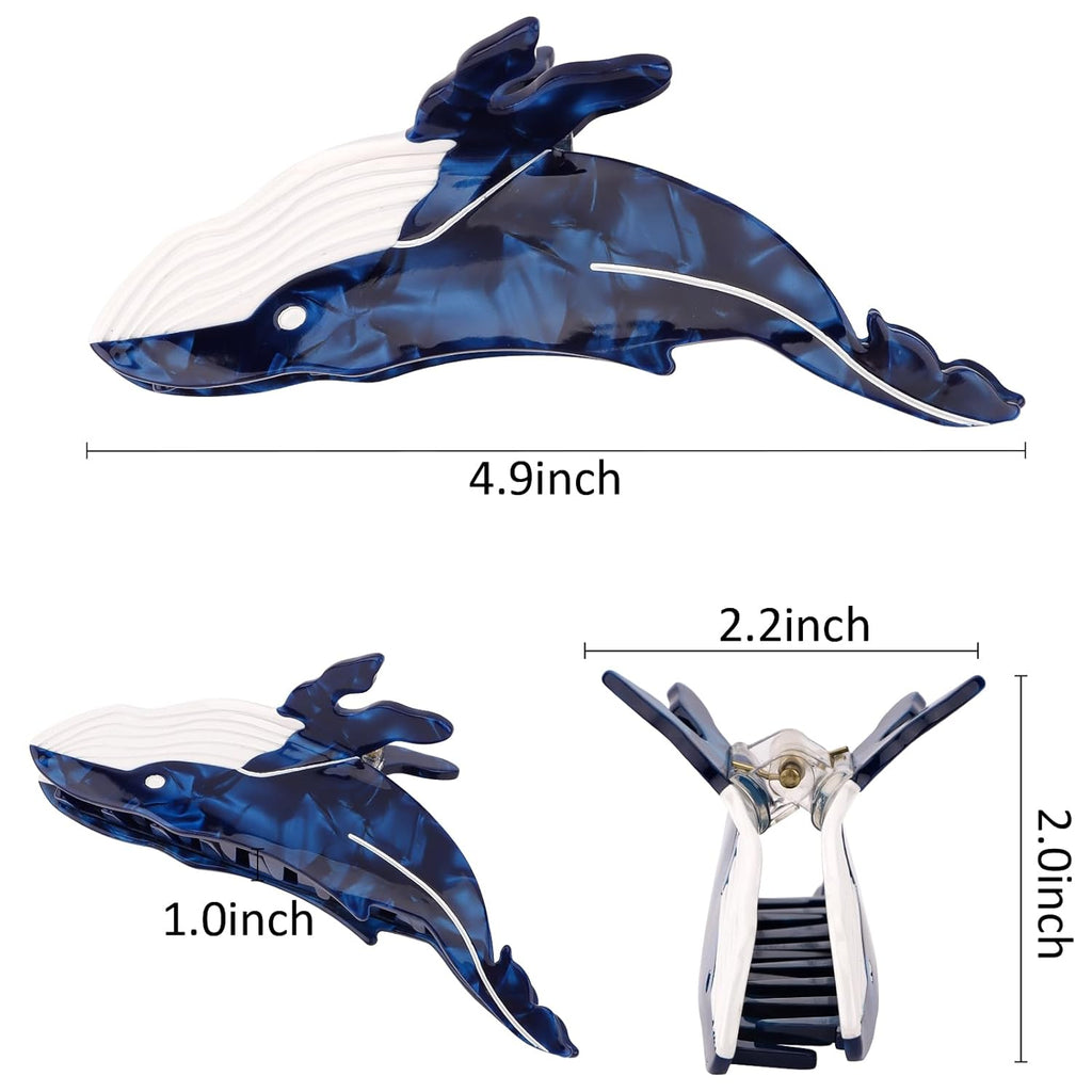 Whale Hair Clips, Cute Ocean Sea Animal Hair Claw Clip for Women Girls, Acetate Nautical Marine Hair Accessories Gift