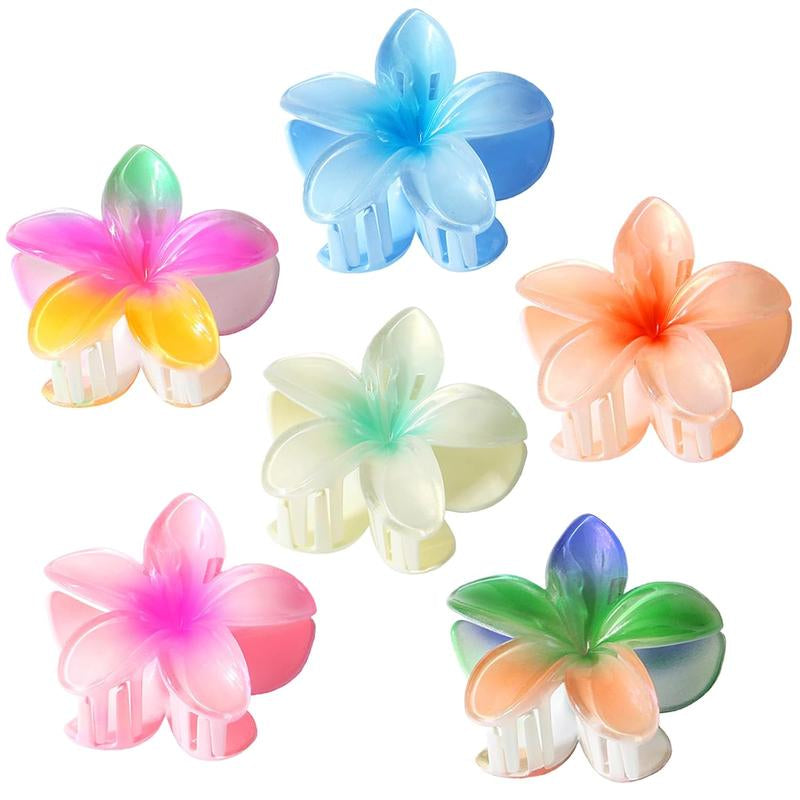 6 Pack Hawaiian Flower Hair Claw Clips Plumeria Claw Clips for Thin and Thick Hair Beach Tropical Hair Accessories for Girls