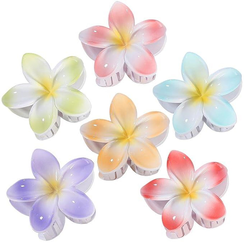 6 Pack Hawaiian Flower Hair Claw Clips Plumeria Claw Clips for Thin and Thick Hair Beach Tropical Hair Accessories for Girls