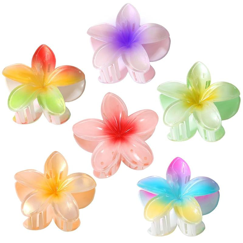 6 Pack Hawaiian Flower Hair Claw Clips Plumeria Claw Clips for Thin and Thick Hair Beach Tropical Hair Accessories for Girls