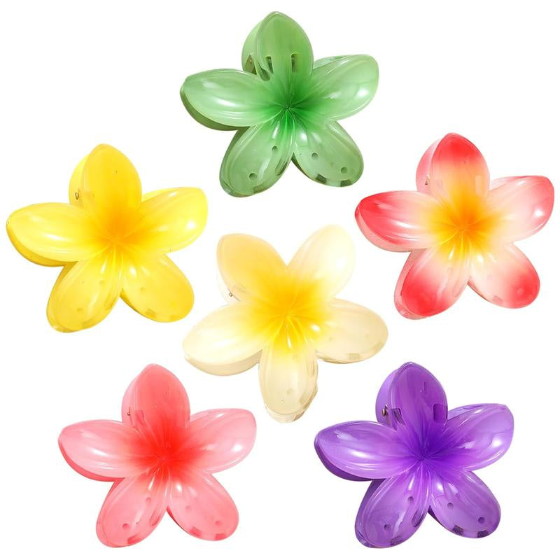 6 Pack Hawaiian Flower Hair Claw Clips Plumeria Claw Clips for Thin and Thick Hair Beach Tropical Hair Accessories for Girls