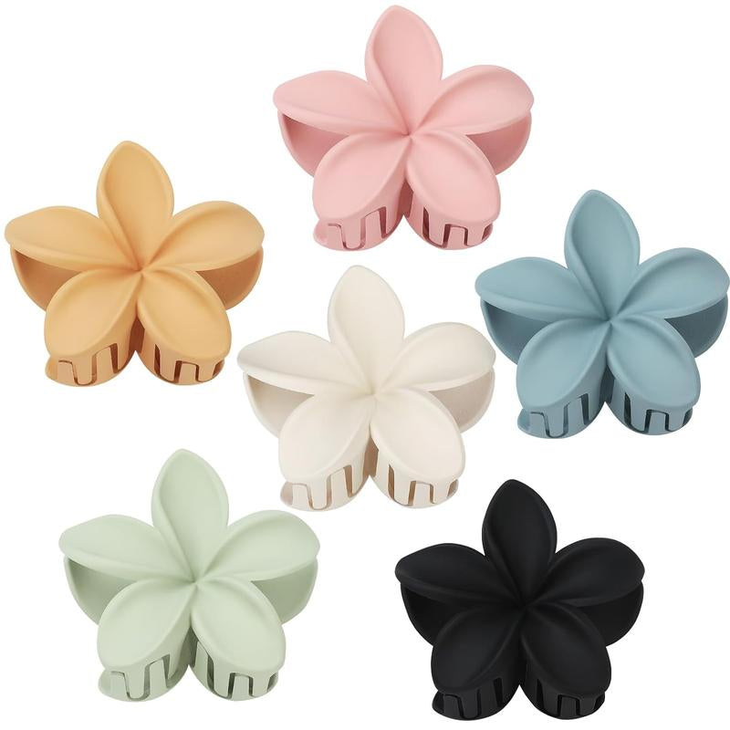 6 Pack Hawaiian Flower Hair Claw Clips Plumeria Claw Clips for Thin and Thick Hair Beach Tropical Hair Accessories for Girls