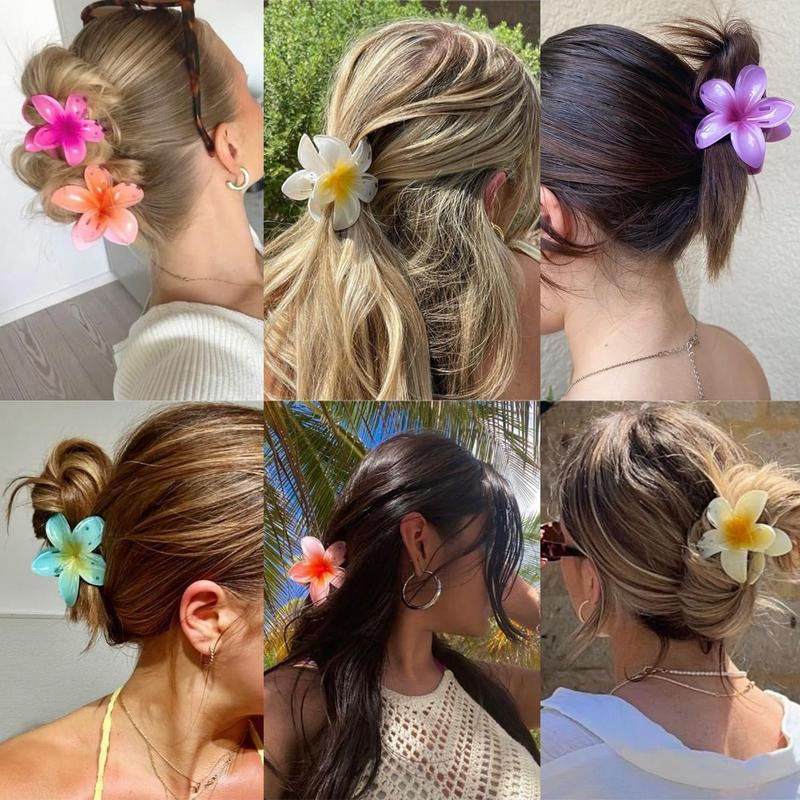 6 Pack Hawaiian Flower Hair Claw Clips Plumeria Claw Clips for Thin and Thick Hair Beach Tropical Hair Accessories for Girls