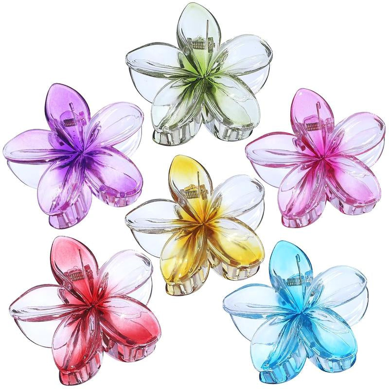 6 Pack Hawaiian Flower Hair Claw Clips Plumeria Claw Clips for Thin and Thick Hair Beach Tropical Hair Accessories for Girls