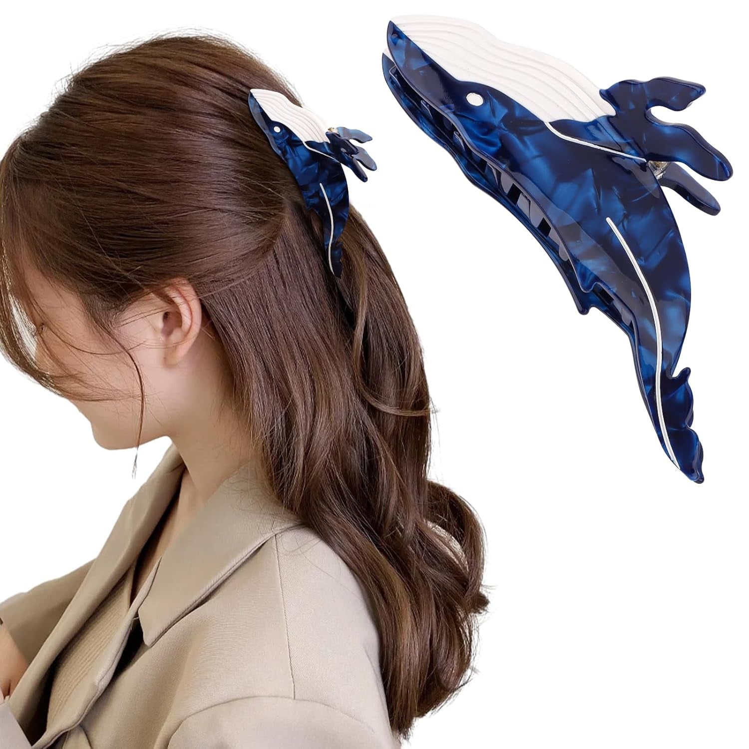 Whale Hair Clips, Cute Ocean Sea Animal Hair Claw Clip for Women Girls, Acetate Nautical Marine Hair Accessories Gift