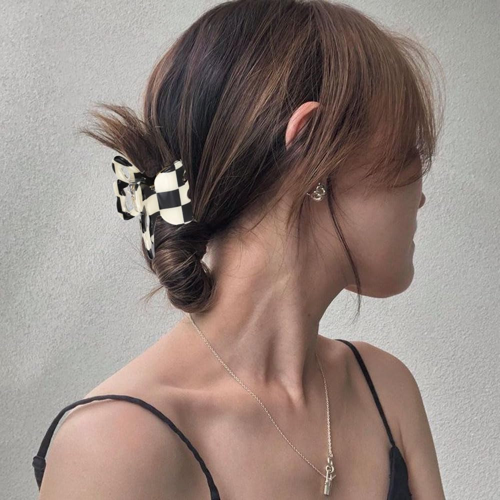 Butterfly Hair Clips Chess Board Hair Clips for Women Cute Checker Claw Clip for Girls Hair Clips Claw Hair Accessories Small Size Black White, 2 Pack