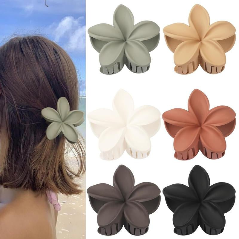 6 Pack Hawaiian Flower Hair Claw Clips Plumeria Claw Clips for Thin and Thick Hair Beach Tropical Hair Accessories for Girls