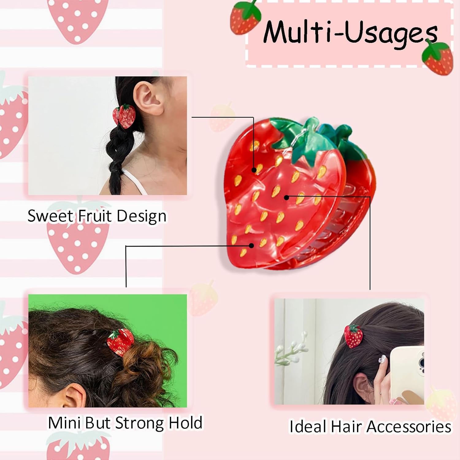 Cellulose Acetate Strawberry Claw Clip, Cute Unique Fruit Hair Clip Accessories for Women & Girls